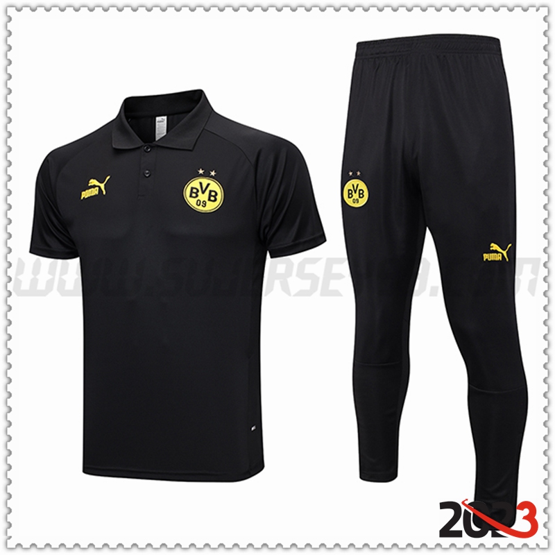 Polo Futbol Dortmund + Pantalones Negro 2023 2024