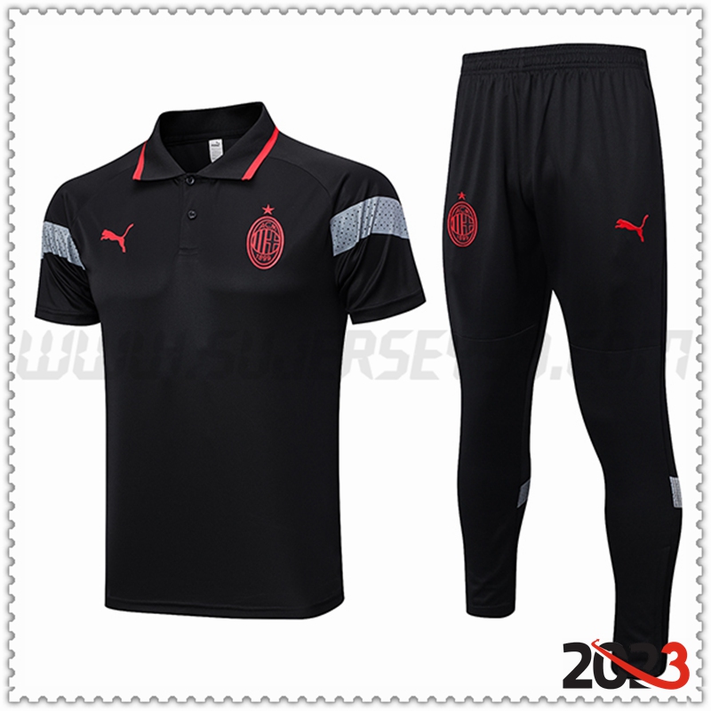 Polo Futbol AC Milan + Pantalones Negro 2023 2024