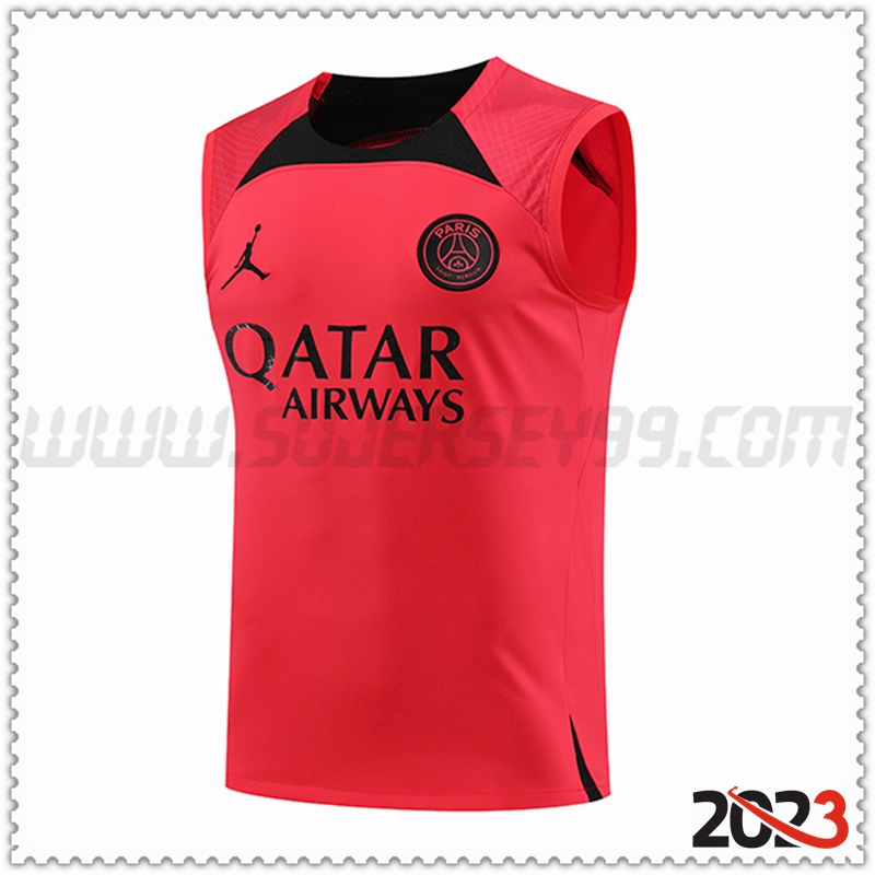 Camiseta Entrenamiento Sin Mangas PSG Jordan Rojo 2023 2024