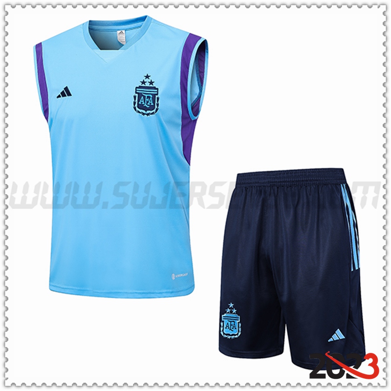 Camiseta Entrenamiento sin mangas + Cortos Argentine Azul Claro 2023 2024