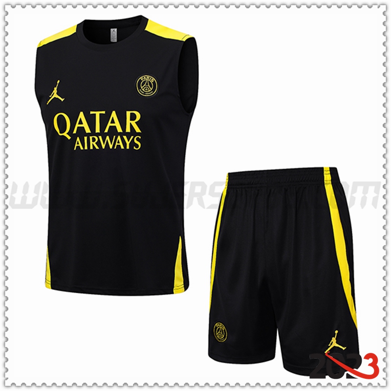 Camiseta Entrenamiento sin mangas + Cortos PSG Jordan Negro 2023 2024