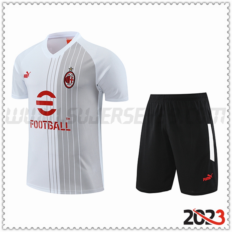 Camiseta Entrenamiento + Cortos AC Milan Blanco/Gris 2023 2024