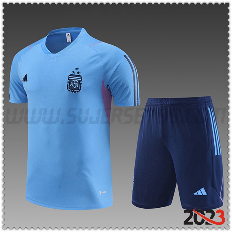 Camiseta Entrenamiento + Cortos Argentina Ninos Azul Claro 2023 2024