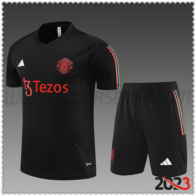 Camiseta Entrenamiento + Cortos Manchester United Ninos Negro 2023 2024
