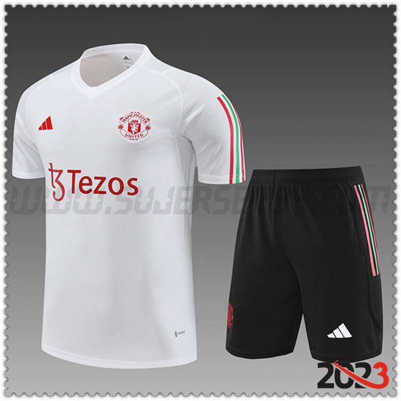 Camiseta Entrenamiento + Cortos Manchester United Ninos Blanco 2023 2024