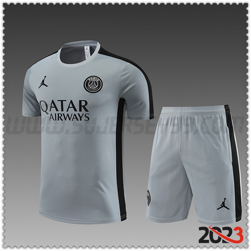 Camiseta Entrenamiento + Cortos Jordan PSG Ninos Gris 2023 2024