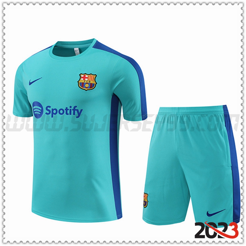 Camiseta Entrenamiento + Cortos FC Barcelona Azul Claro 2023 2024