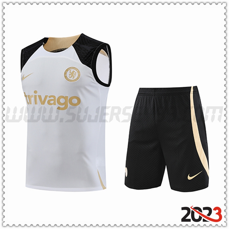 Camiseta Entrenamiento sin mangas + Cortos FC Chelsea Blanco 2023 2024 -02