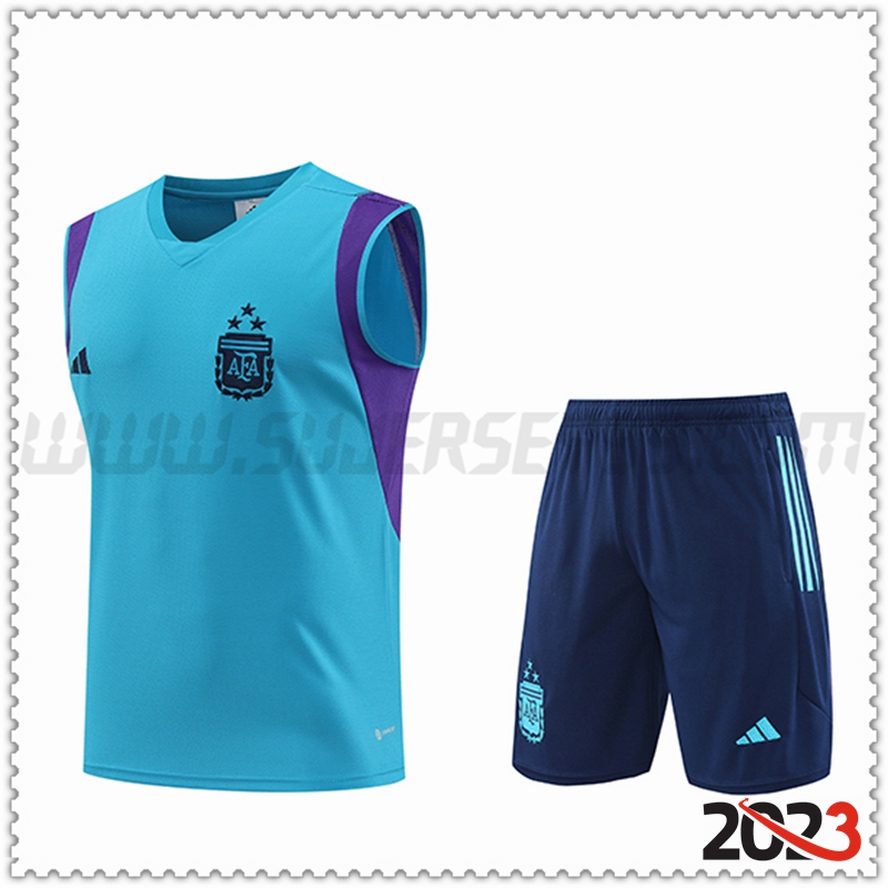 Camiseta Entrenamiento sin mangas + Cortos Argentina Azul Claro 2023 2024 -02