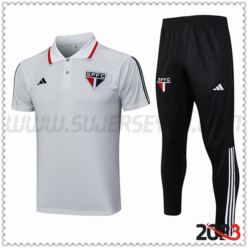 Camiseta Polo Sao Paulo FC Gris Claro 2023 2024