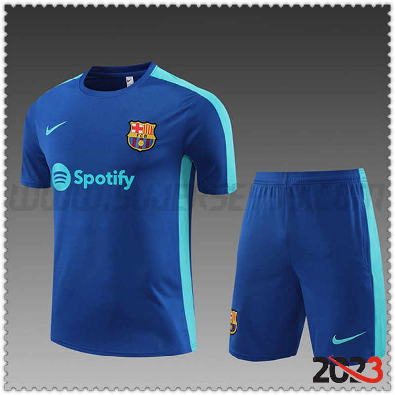 Camiseta Entrenamiento + Cortos Barcelona Ninos Azul 2023 2024