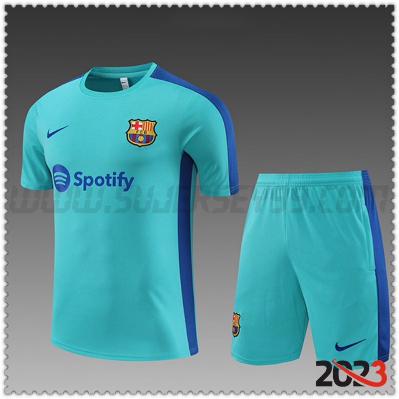 Camiseta Entrenamiento + Cortos Barcelona Ninos Azul Claro 2023 2024