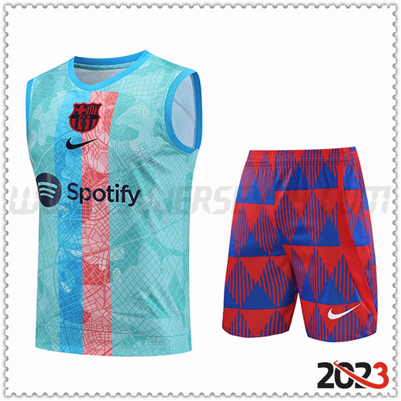 Camiseta Entrenamiento sin mangas + Cortos FC Barcelona Azul Claro 2023 2024