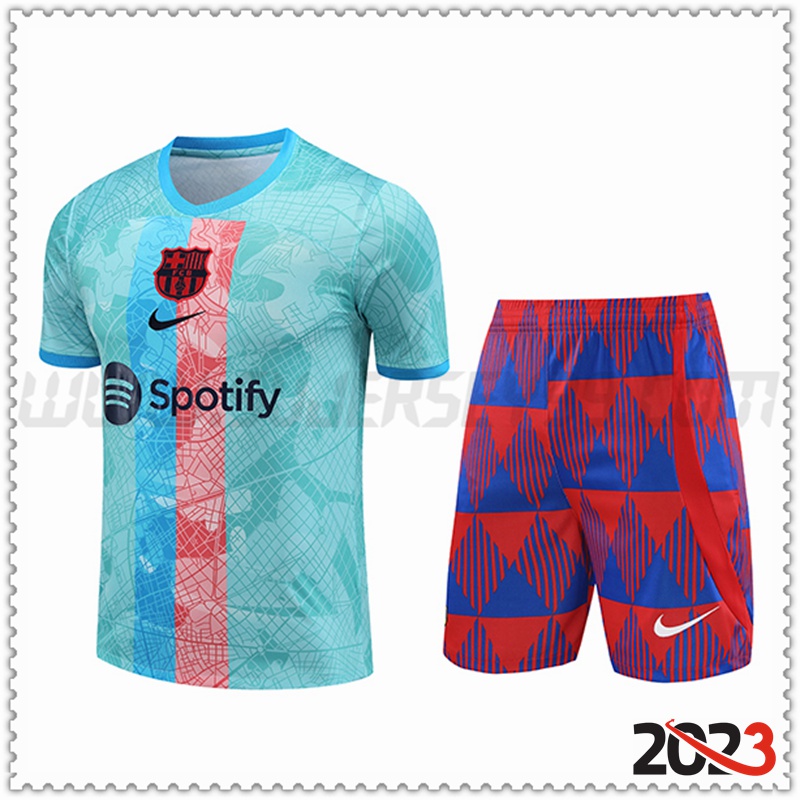 Camiseta Entrenamiento + Cortos FC Barcelona Azul Claro 2023 2024 -02