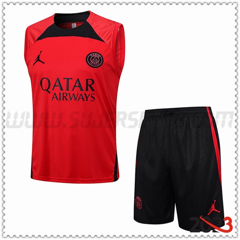 Camiseta Entrenamiento sin mangas + Cortos Jordan PSG Rojo 2023 2024