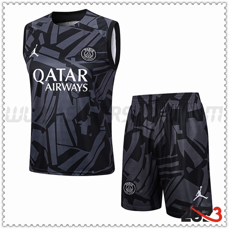 Camiseta Entrenamiento sin mangas + Cortos Jordan PSG Negro/Gris 2023 2024