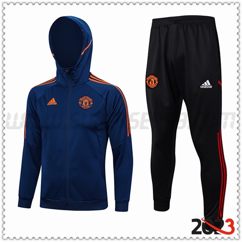 Rompevientos Con Capucha Chandal Futbol Manchester United Azul marino 2023 2024