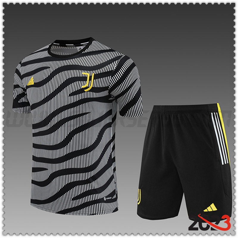 Camiseta Entrenamiento + Cortos Juventus Ninos Gris/Negro 2023 2024