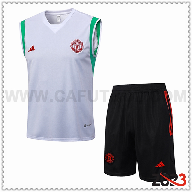 Camiseta Entrenamiento sin mangas + Cortos Manchester United Blanco 2023 2024 -03