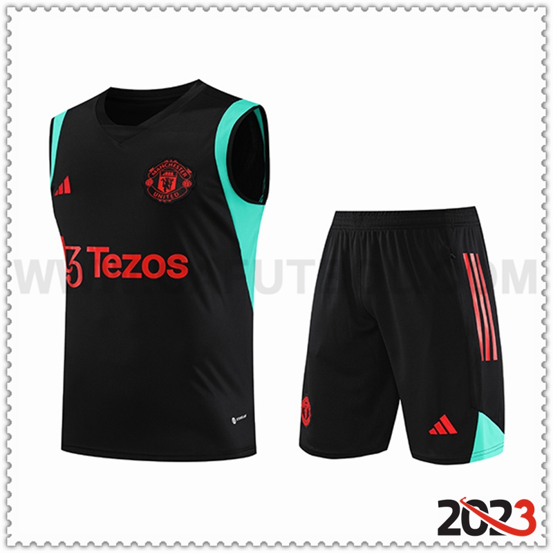 Camiseta Entrenamiento sin mangas + Cortos Manchester United Negro 2023 2024 -04