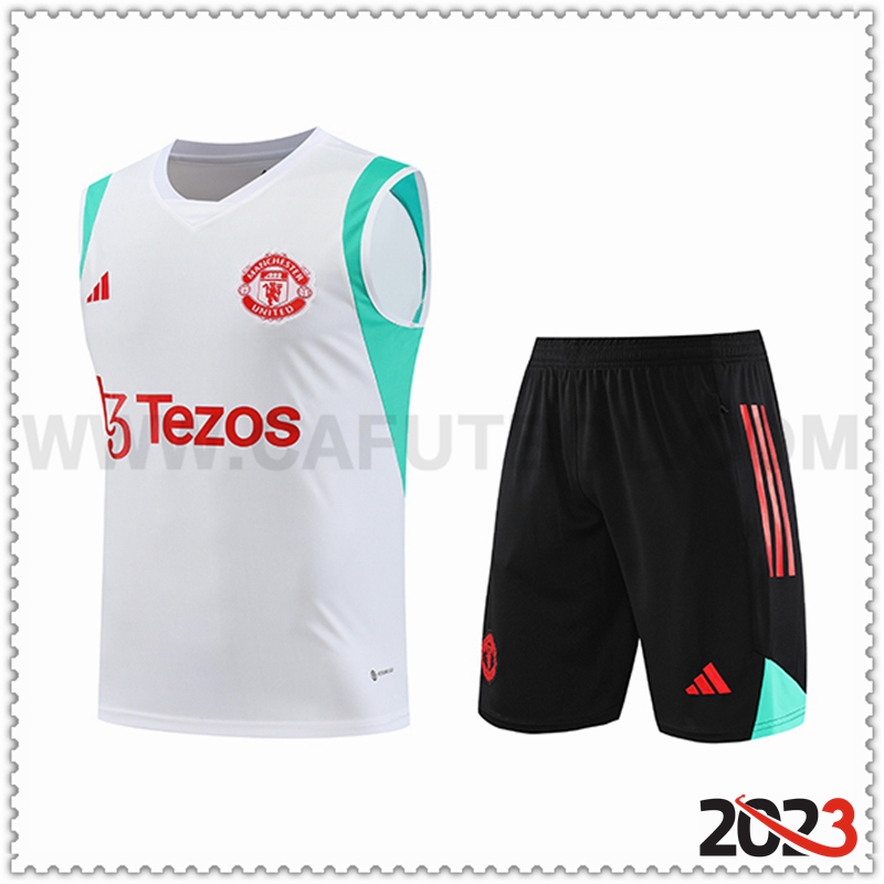 Camiseta Entrenamiento sin mangas + Cortos Manchester United Blanco 2023 2024 -02