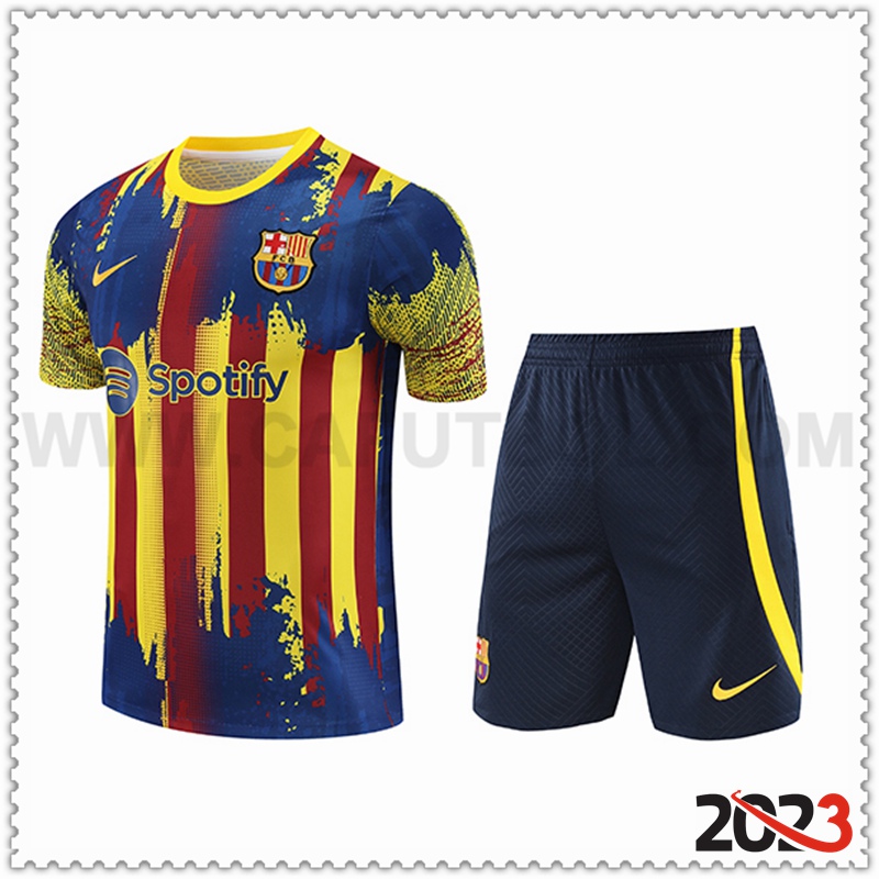 Camiseta Entrenamiento + Cortos Jordan FC Barcelona Rojo/Amarillo/Azul 2023 2024