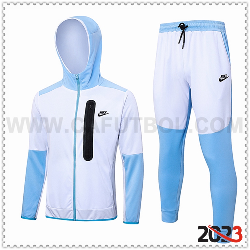 Rompevientos Con Capucha Chandal Nike Blanco/Azul 2023 2024