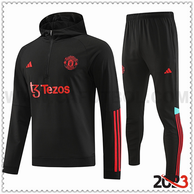 Chaqueta Con Capucha Chandal Manchester United Negro 2023 2024