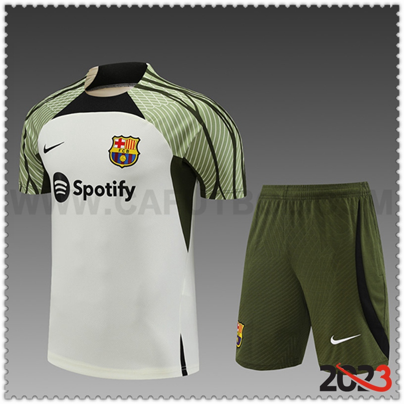 Camiseta Entrenamiento + Cortos FC Barcelona Ninos Blanco/Verde 2023 2024