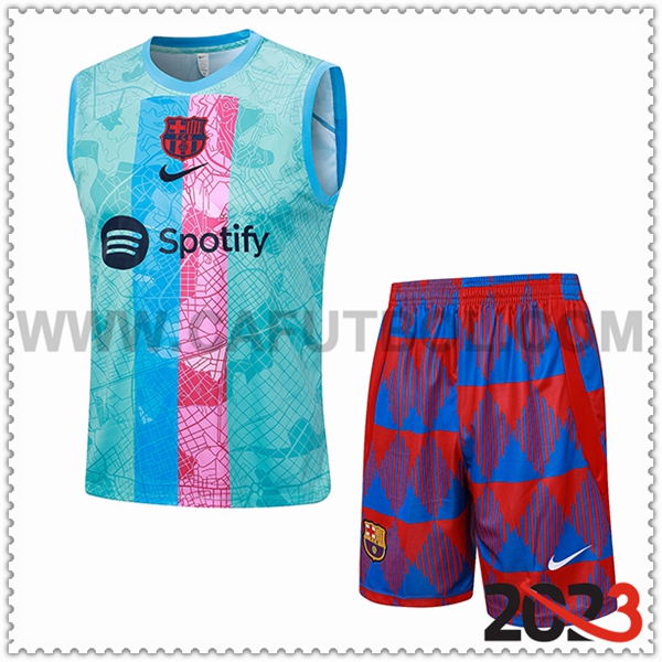 Camiseta Entrenamiento sin mangas + Cortos FC Barcellona Verde/Rosa 2023 2024