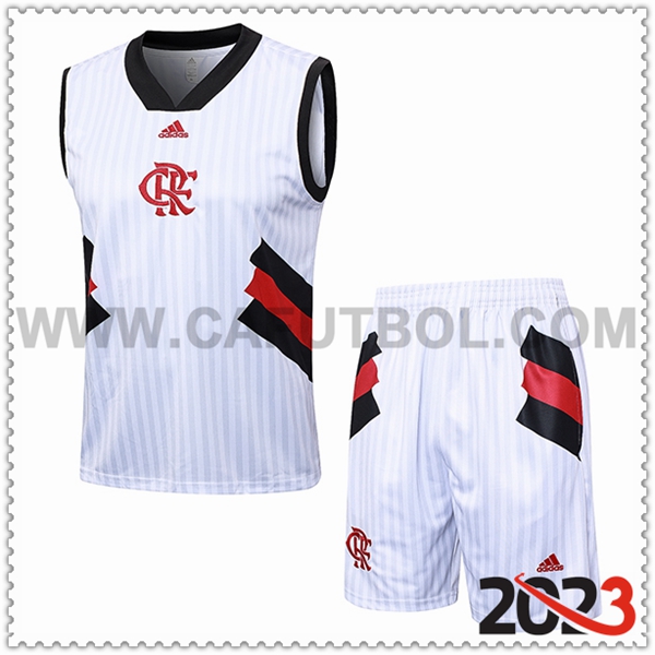 Camiseta Entrenamiento sin mangas + Cortos Flamengo Blanco 2023 2024 -03