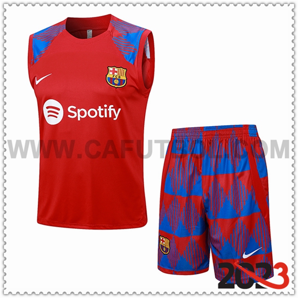 Camiseta Entrenamiento sin mangas + Cortos FC Barcellona Rojo 2023 2024 -02