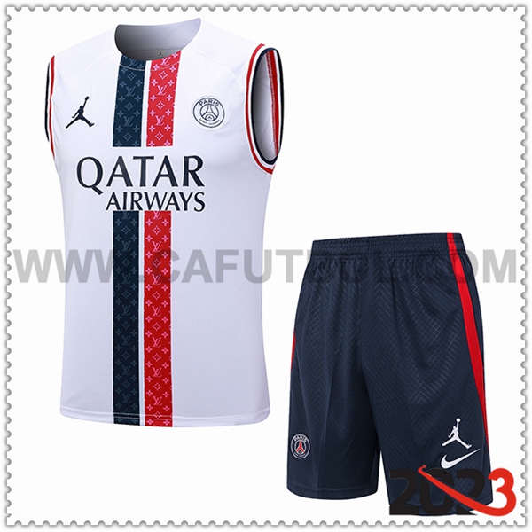 Camiseta Entrenamiento sin mangas + Cortos PSG Blanco 2023 2024