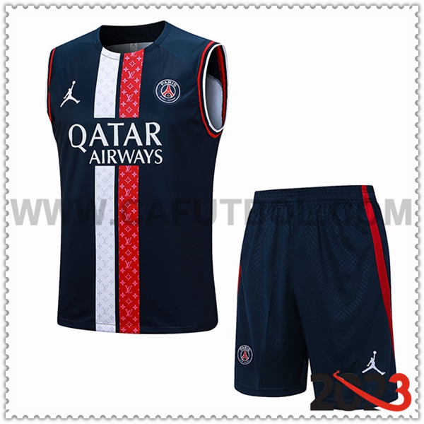 Camiseta Entrenamiento sin mangas + Cortos PSG Azul marino 2023 2024 -05