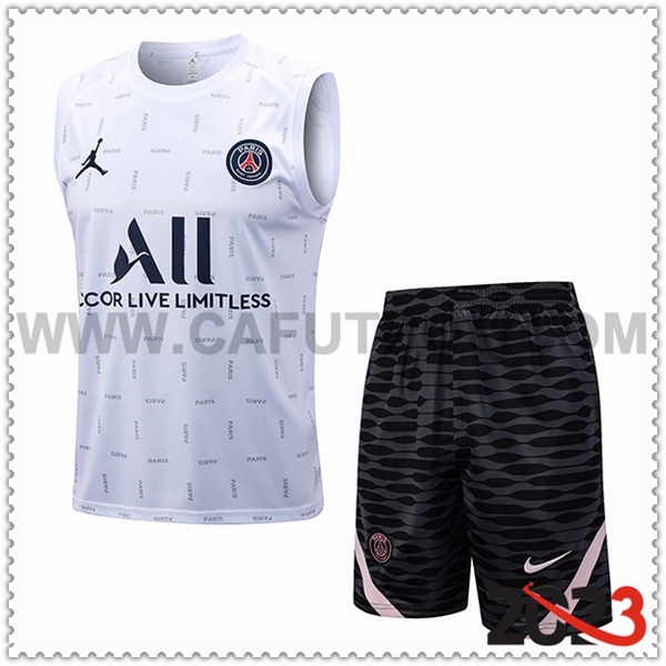 Camiseta Entrenamiento sin mangas + Cortos PSG Blanco 2023 2024 -02