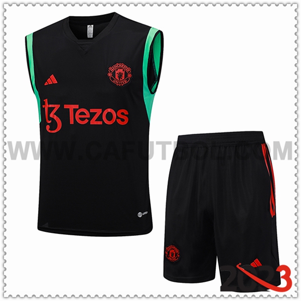 Camiseta Entrenamiento sin mangas + Cortos Manchester United Negro 2023 2024 -05