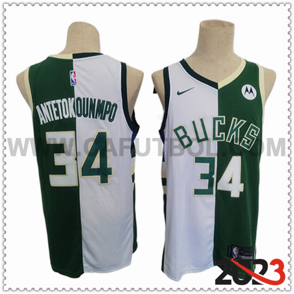 Camisetas Milwaukee Bucks (ANTETOKOUNMPO #34) 2023/24 Blanco/Verde