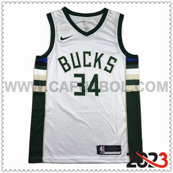 Camisetas Milwaukee Bucks (ANTETOKOUNMPO #34) 2023/24 Blanco