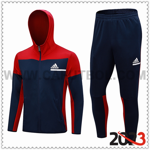 Chaqueta Con Capucha Chandal Rompevientos Adidas Azul/Rojo 2023 2024