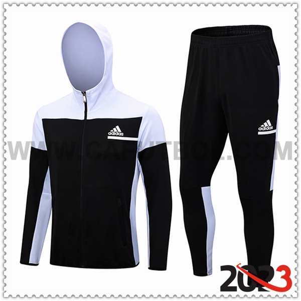 Chaqueta Con Capucha Chandal Rompevientos Adidas Negro/Blanco 2023 2024