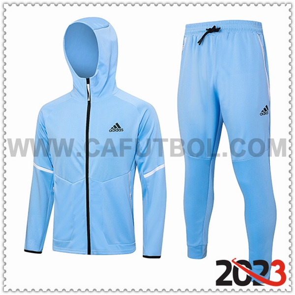 Chaqueta Con Capucha Chandal Rompevientos Adidas Azul Claro 2023 2024