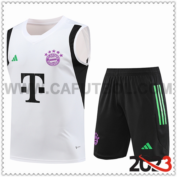 Camiseta Entrenamiento sin mangas + Cortos Bayern Munich Blanco 2023 2024 -02