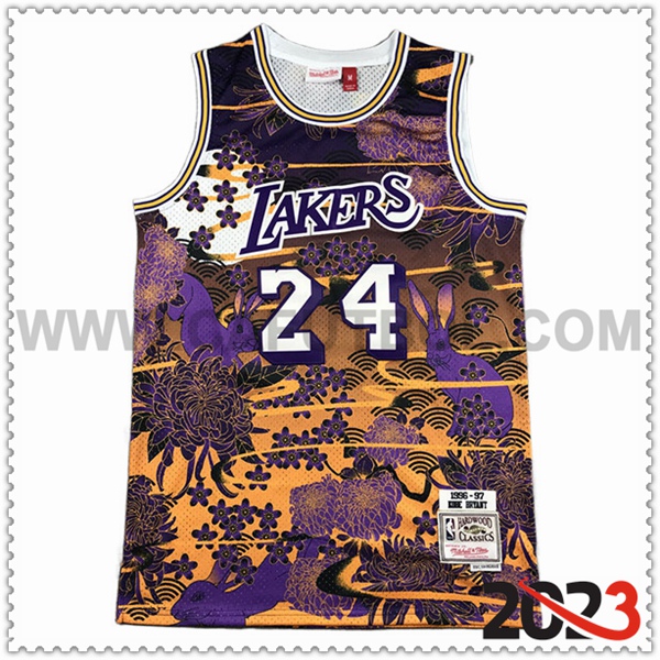 Camisetas Los Angeles Lakers (BRYANT #24) 2023/24 Amarillo/Violeta