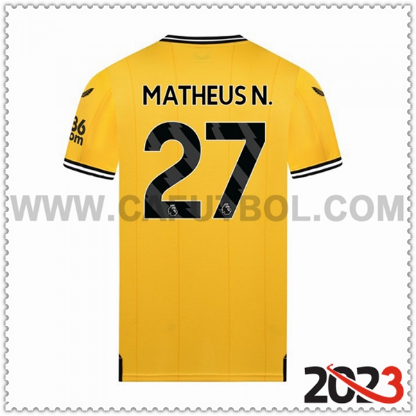 Primera Camiseta Futbol Wolves MATHEUS N. #27 2023 2024