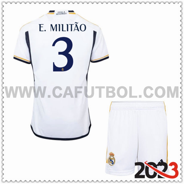 Primera Equipacion del Real Madrid E. MILITÃO #3 Ninos 2023 2024