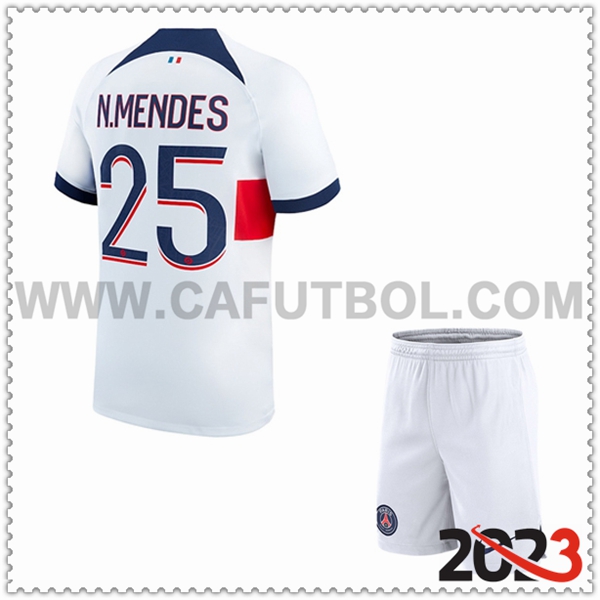 Segunda Equipacion del PSG N.MENDES #25 Ninos 2023 2024