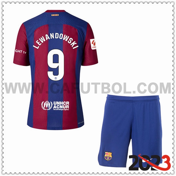 Primera Equipacion del FC Barcelona LEWANDOWSKI #9 Ninos 2023 2024