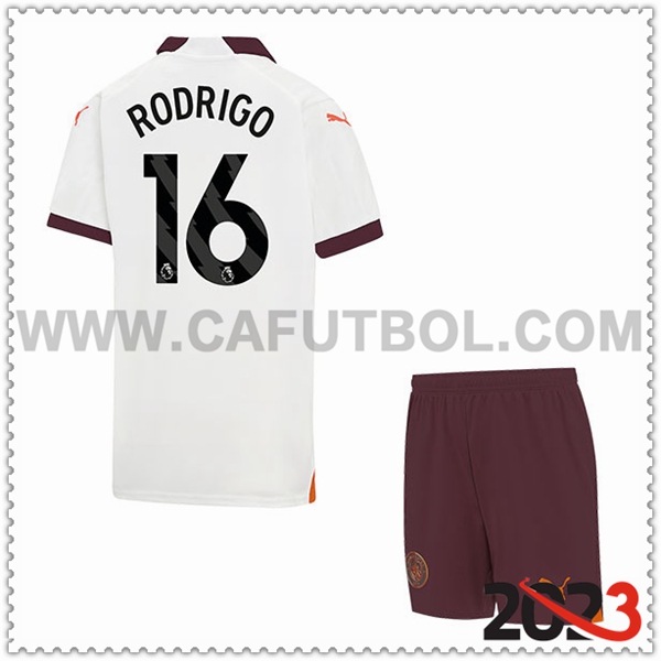 Segunda Equipacion del Manchester City RODRIGO #16 Ninos 2023 2024