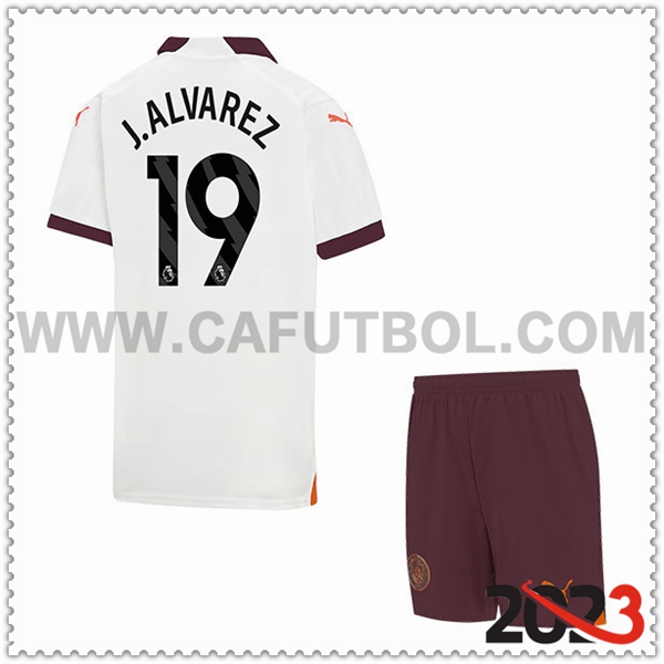 Segunda Equipacion del Manchester City J.LVAREZ #19 Ninos 2023 2024