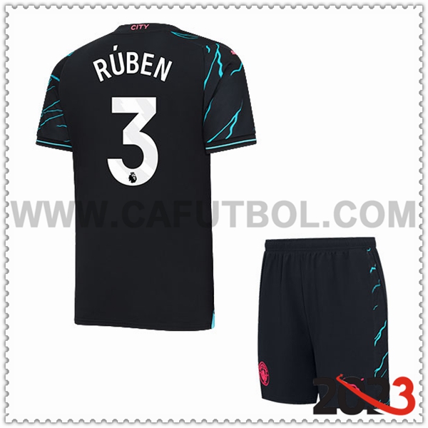 Tercera Equipacion del Manchester City RÚBEN #3 Ninos 2023 2024